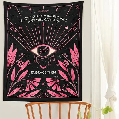 Bohemian black and pink botanical eye tapestry bedroom wall hanging