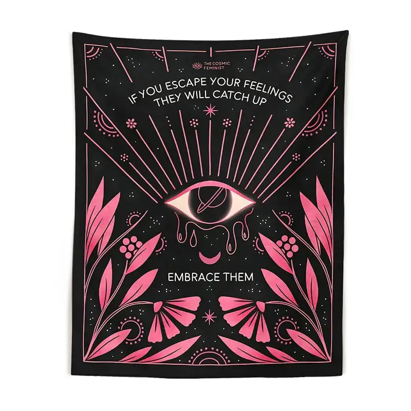 Bohemian black and pink botanical eye tapestry bedroom wall hanging