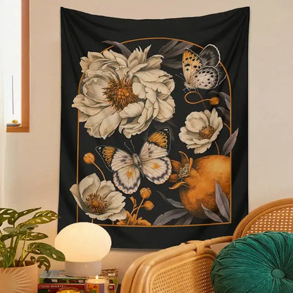 Bohemian black butterfly flower tapestry wall hanging bedroom decor