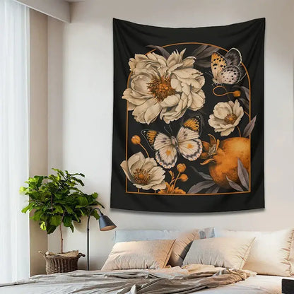 Bohemian black butterfly flower tapestry wall hanging bedroom decor