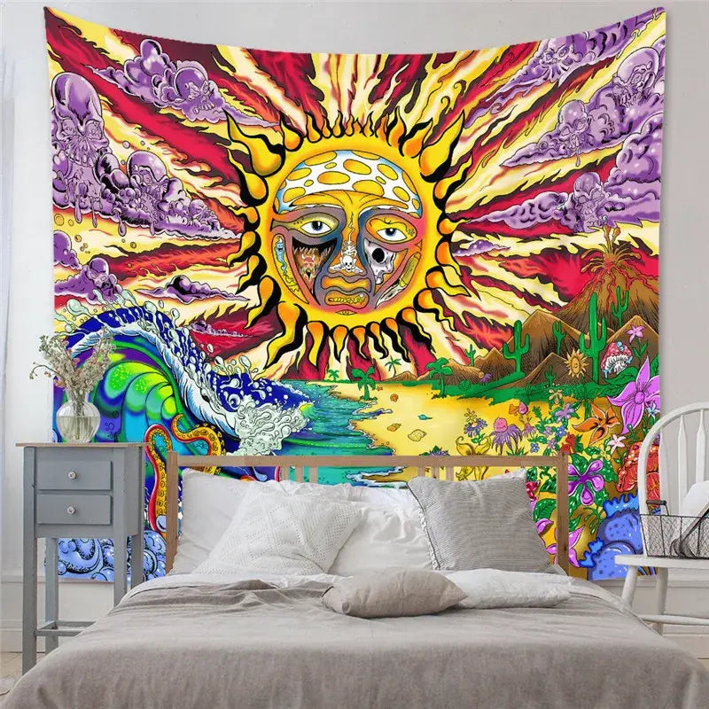 Bohemian black & white tree of life tapestry yoga mat bedroom decor