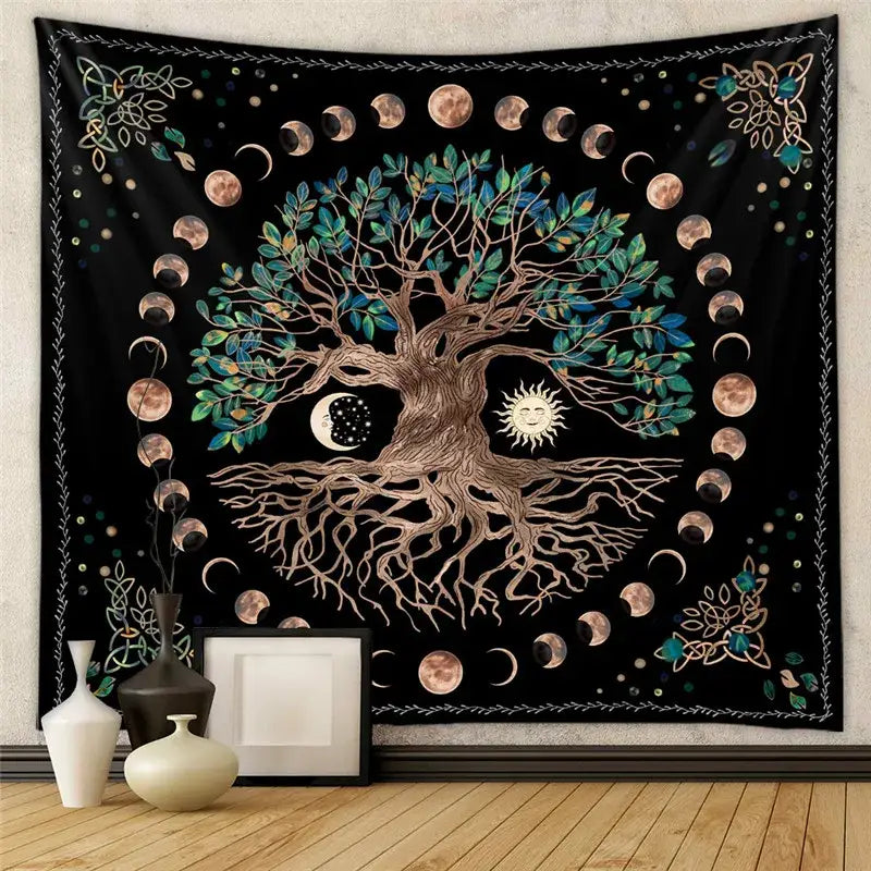 Bohemian black & white tree of life tapestry yoga mat bedroom decor