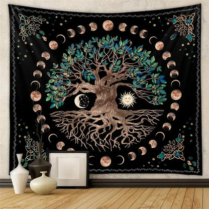 Bohemian black & white tree of life tapestry yoga mat bedroom decor