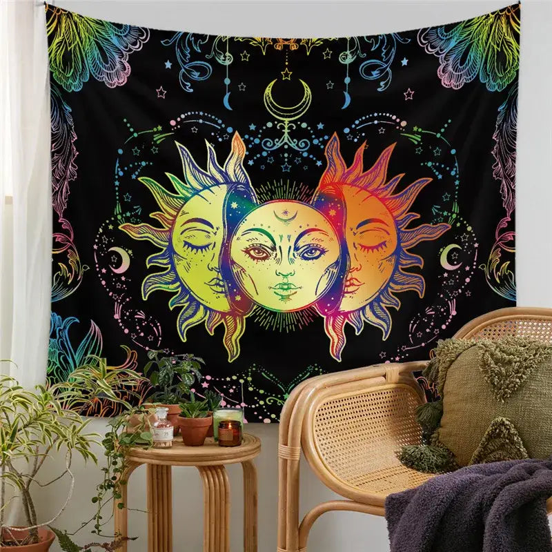 Bohemian black & white tree of life tapestry yoga mat bedroom decor