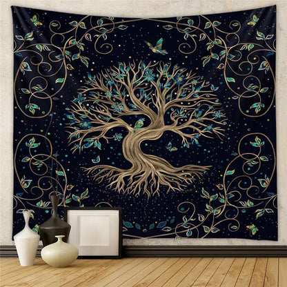 Bohemian black & white tree of life tapestry yoga mat bedroom decor