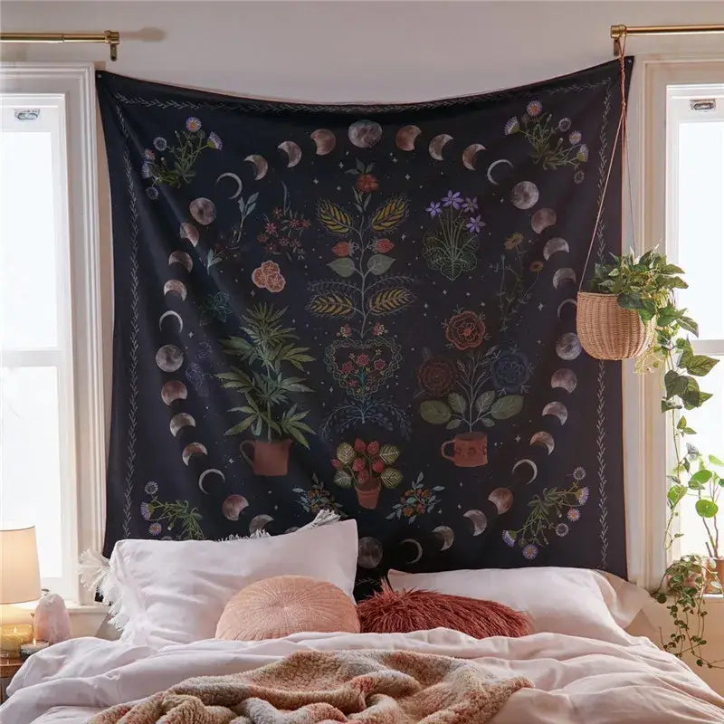 Bohemian black & white tree of life tapestry yoga mat bedroom decor