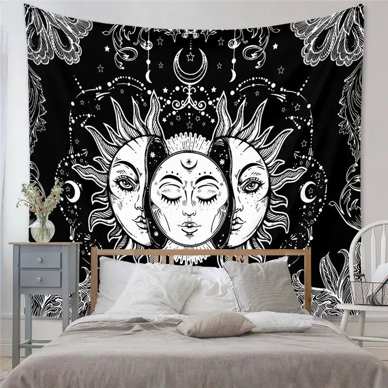Bohemian black & white tree of life tapestry yoga mat bedroom decor