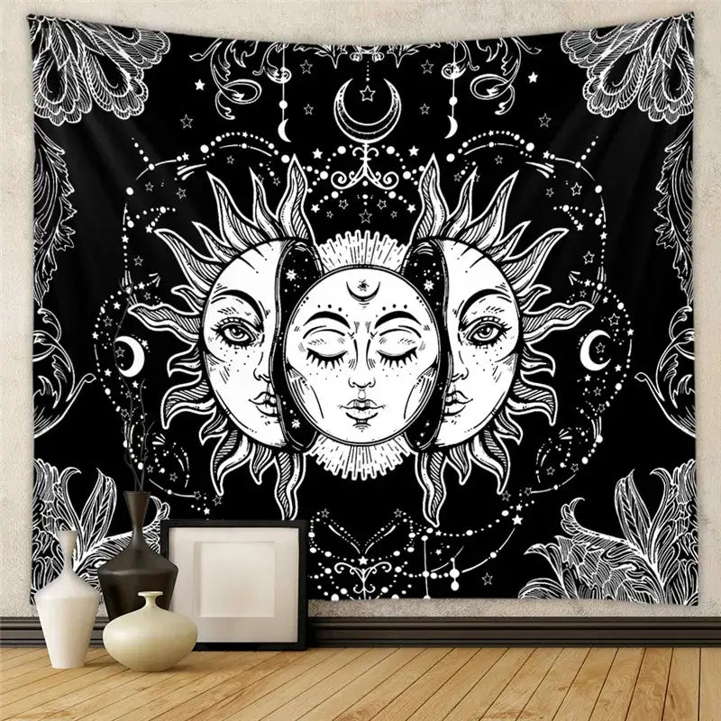 Bohemian black & white tree of life tapestry yoga mat bedroom decor