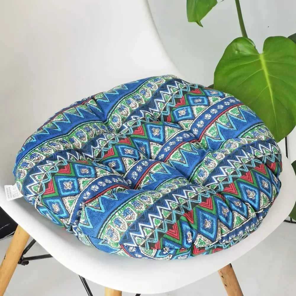 Bohemian blue green & red geometric meditation cushion pouf living room