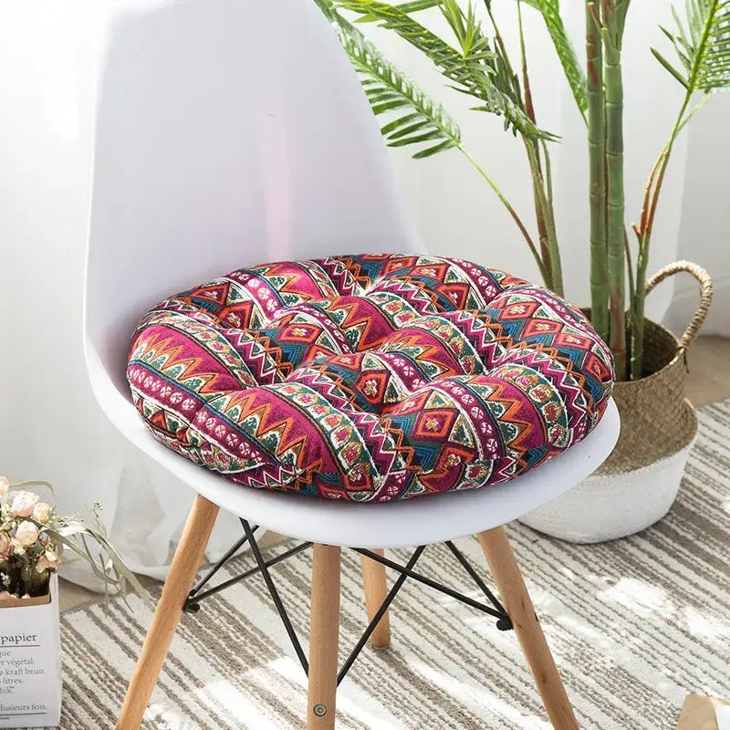 Bohemian blue green & red geometric meditation cushion pouf living room