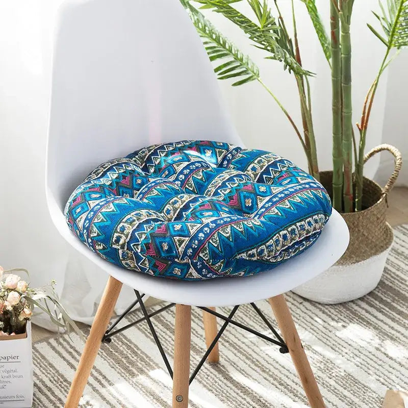 Bohemian blue green & red geometric meditation cushion pouf living room