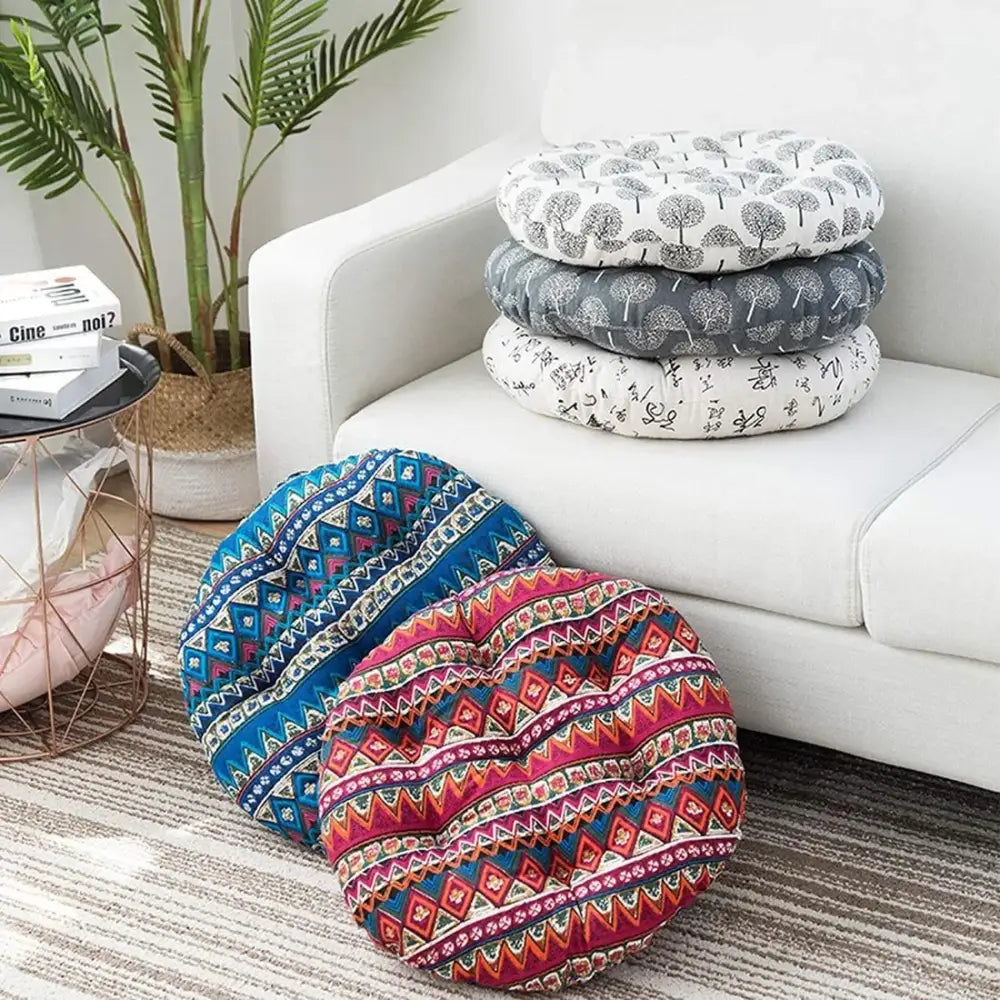 Bohemian blue green & red geometric meditation cushion pouf living room