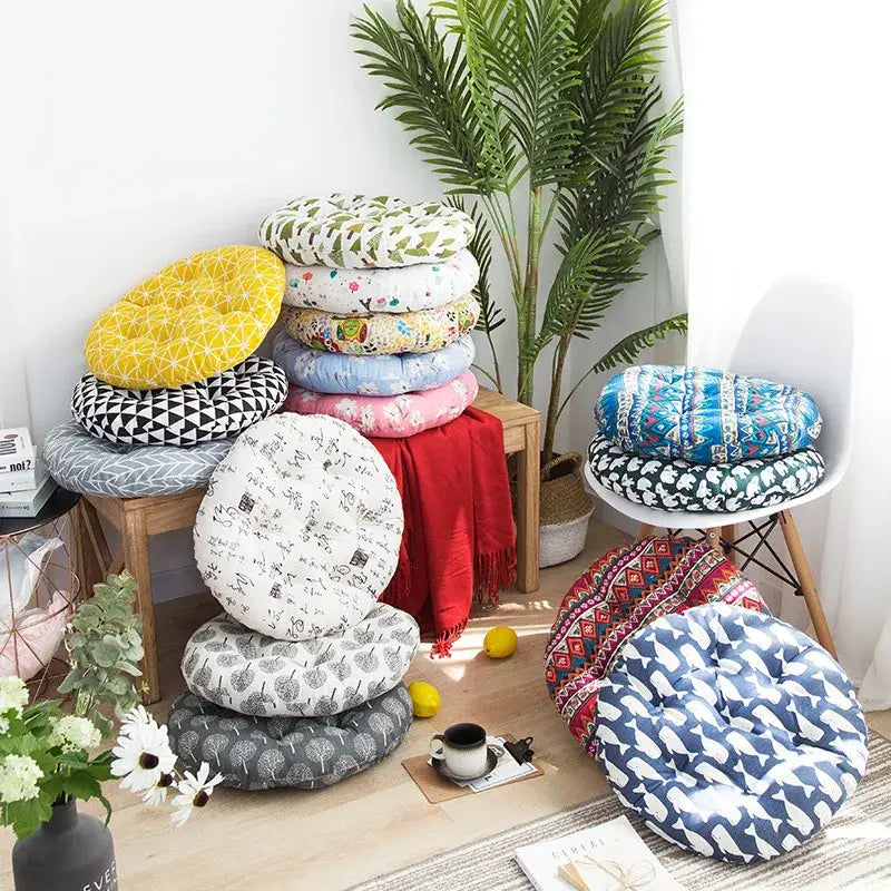 Bohemian blue green & red geometric meditation cushion pouf living room