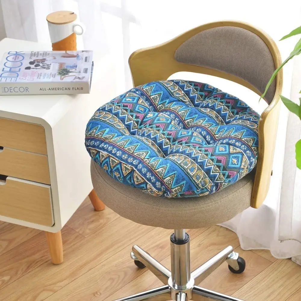 Bohemian blue green & red geometric meditation cushion pouf living room