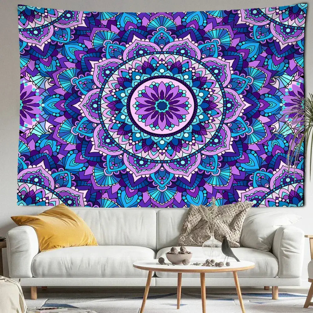 Bohemian blue & purple mandala tapestry – bedroom wall hanging