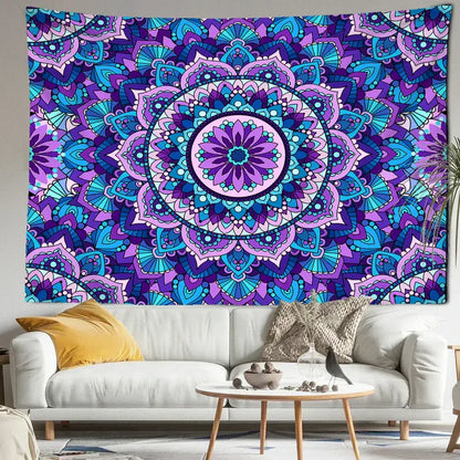 Bohemian blue & purple mandala tapestry – bedroom wall hanging