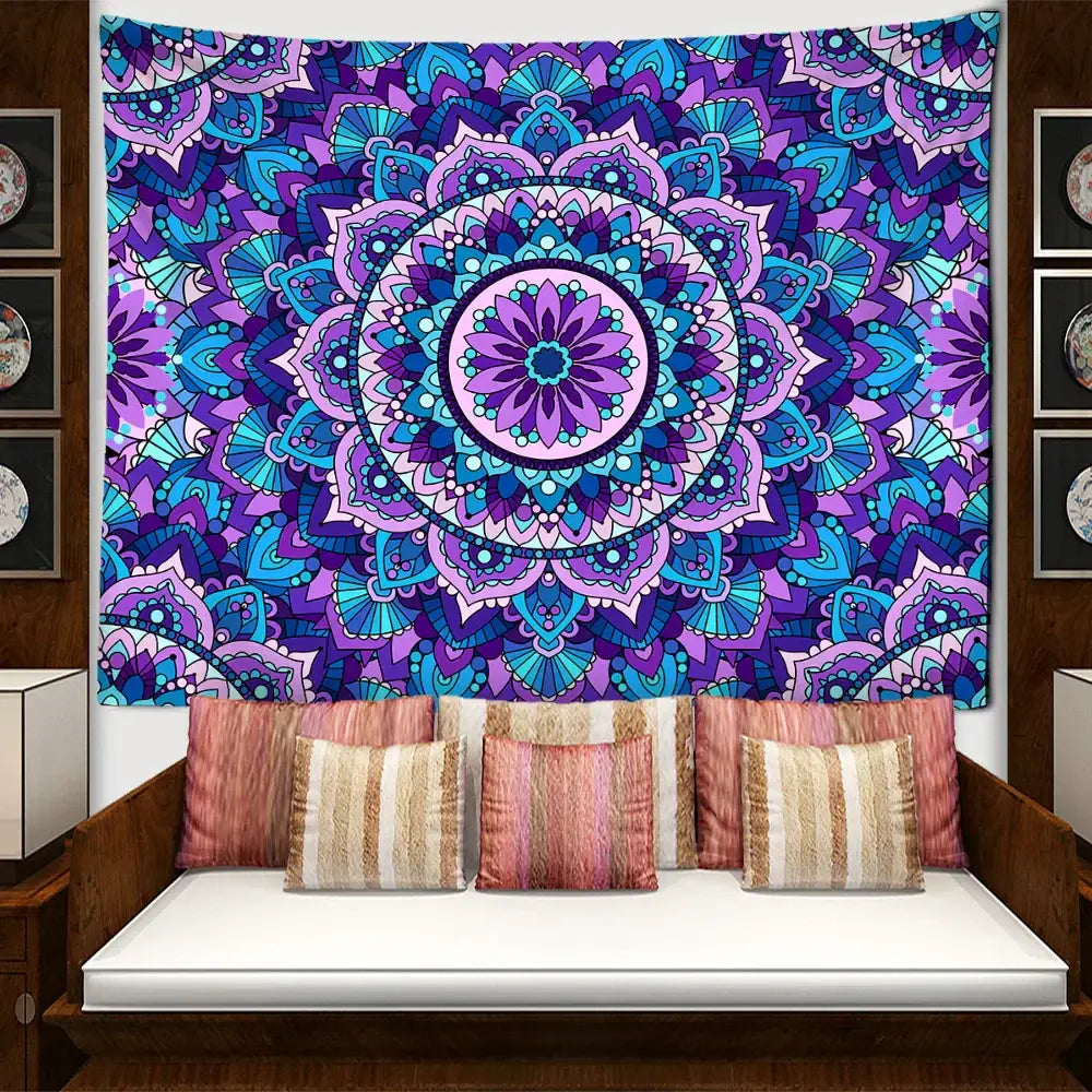 Bohemian blue & purple mandala tapestry – bedroom wall hanging