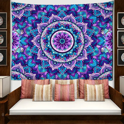Bohemian blue & purple mandala tapestry – bedroom wall hanging