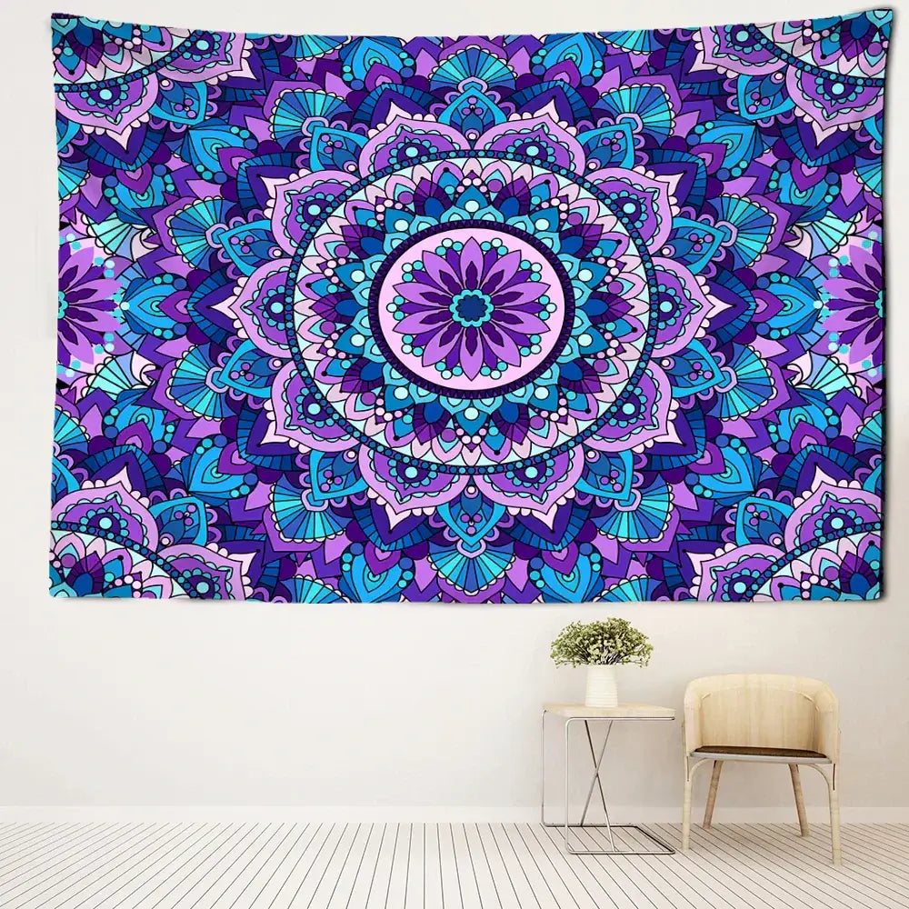 Bohemian blue & purple mandala tapestry – bedroom wall hanging