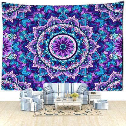 Bohemian blue & purple mandala tapestry – bedroom wall hanging