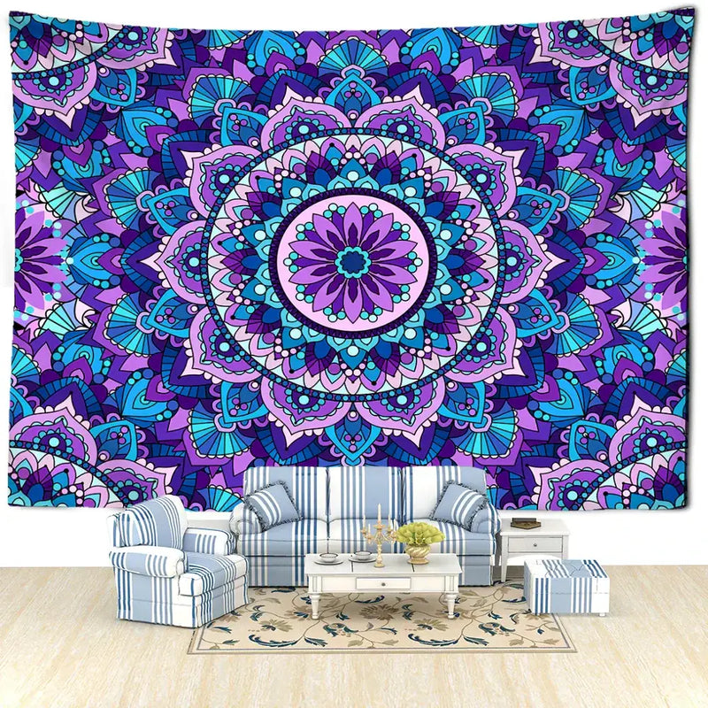 Bohemian blue & purple mandala tapestry – bedroom wall hanging