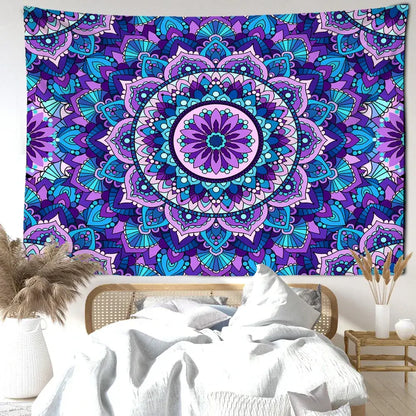 Bohemian blue & purple mandala tapestry – bedroom wall hanging