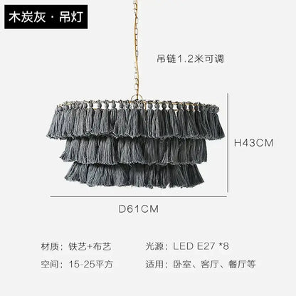 Bohemian blush pink tassel light – bedroom gold suspension light
