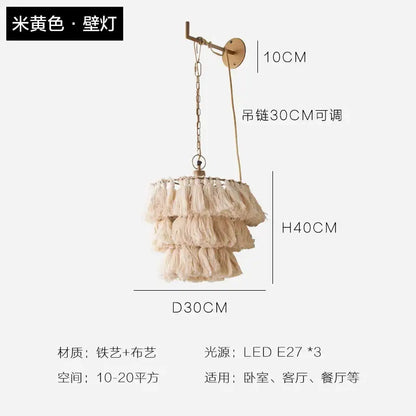 Bohemian blush pink tassel light – bedroom gold suspension light