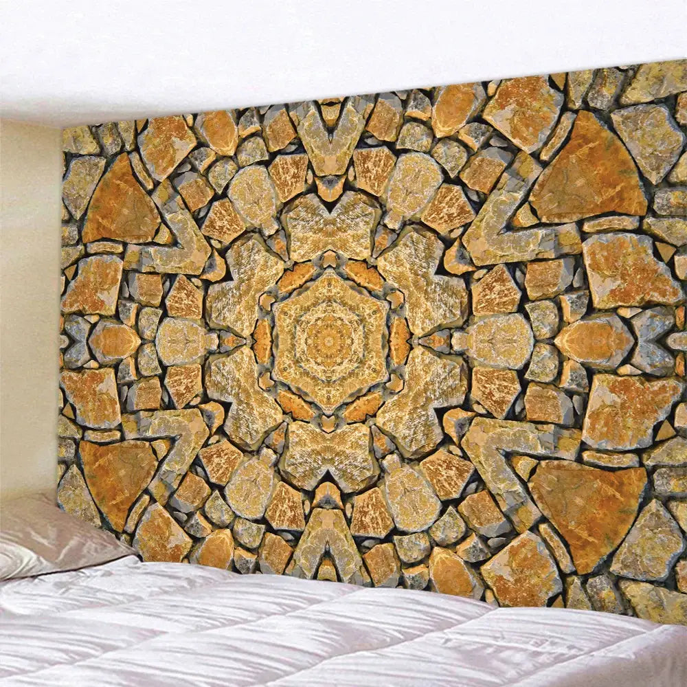 Bohemian brick wall texture mandala tapestry for bedroom decor