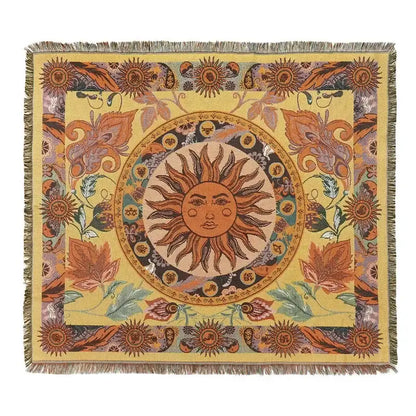 Bohemian camping blanket yellow sun pattern living room throw