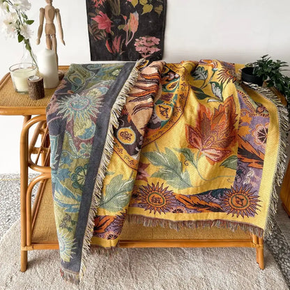 Bohemian camping blanket yellow sun pattern living room throw