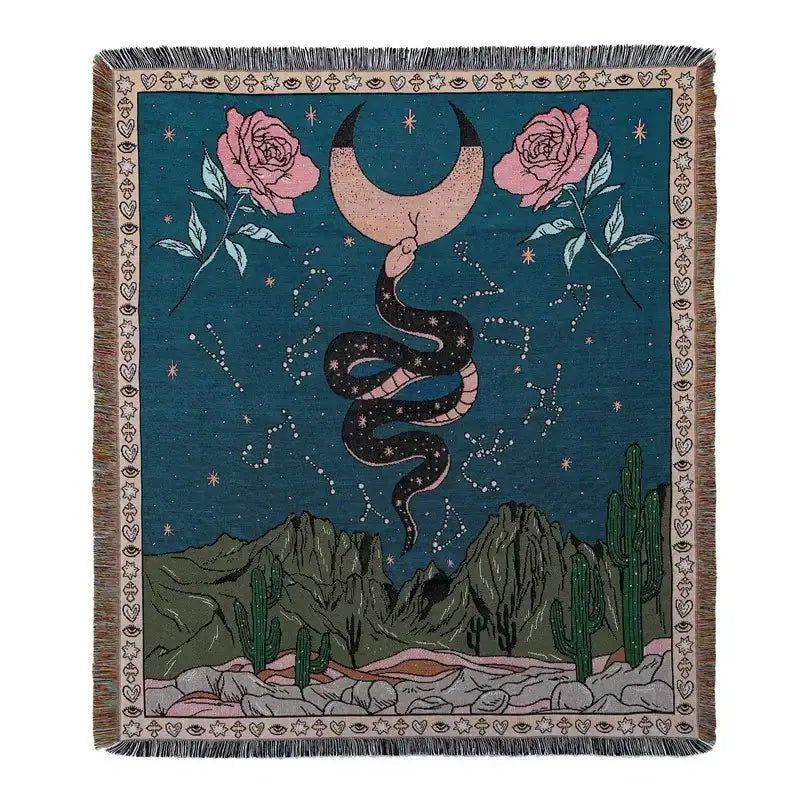 Bohemian camping blanket yellow sun pattern living room throw
