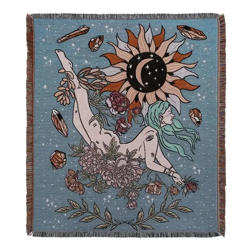 Bohemian camping blanket yellow sun pattern living room throw