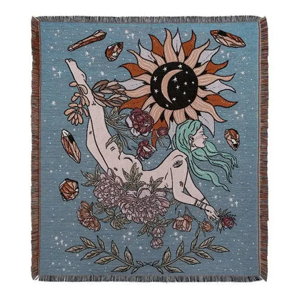 Bohemian camping blanket yellow sun pattern living room throw