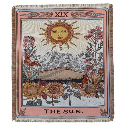 Bohemian camping blanket yellow sun pattern living room throw