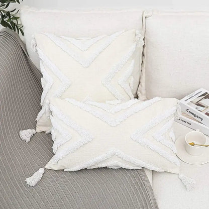 Bohemian chenille pillowcase cream tufted cushion for living room