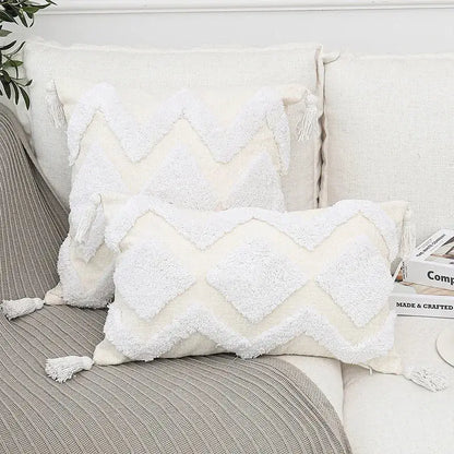 Bohemian chenille pillowcase cream tufted cushion for living room