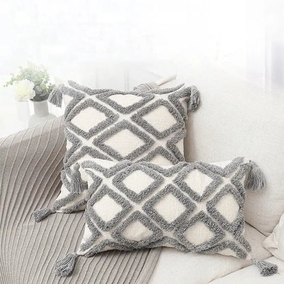 Bohemian chenille pillowcase cream tufted cushion for living room