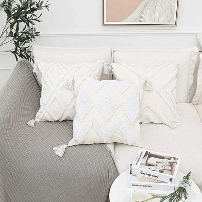 Bohemian chenille pillowcase cream tufted cushion for living room