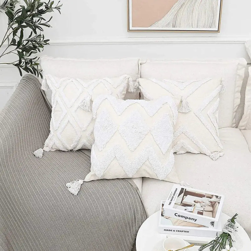 Bohemian chenille pillowcase cream tufted cushion for living room