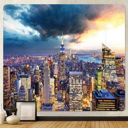 Bohemian city view tapestry brooklyn bridge wall hanging bedroom decor