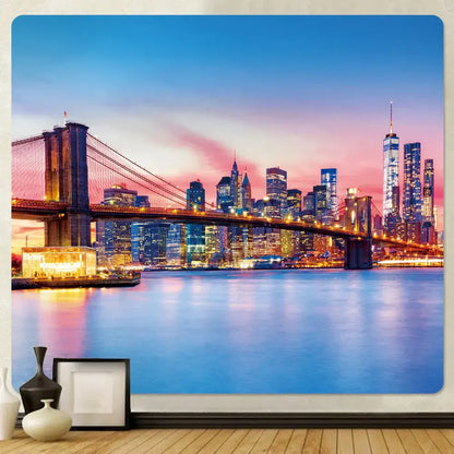 Bohemian city view tapestry brooklyn bridge wall hanging bedroom decor