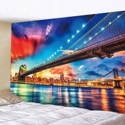 Bohemian city view tapestry brooklyn bridge wall hanging bedroom decor