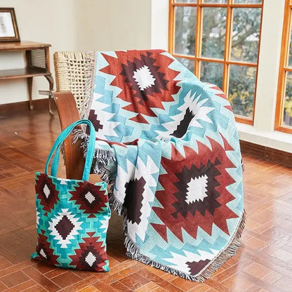 Bohemian classic design thread pink geometric throw blanket bedroom