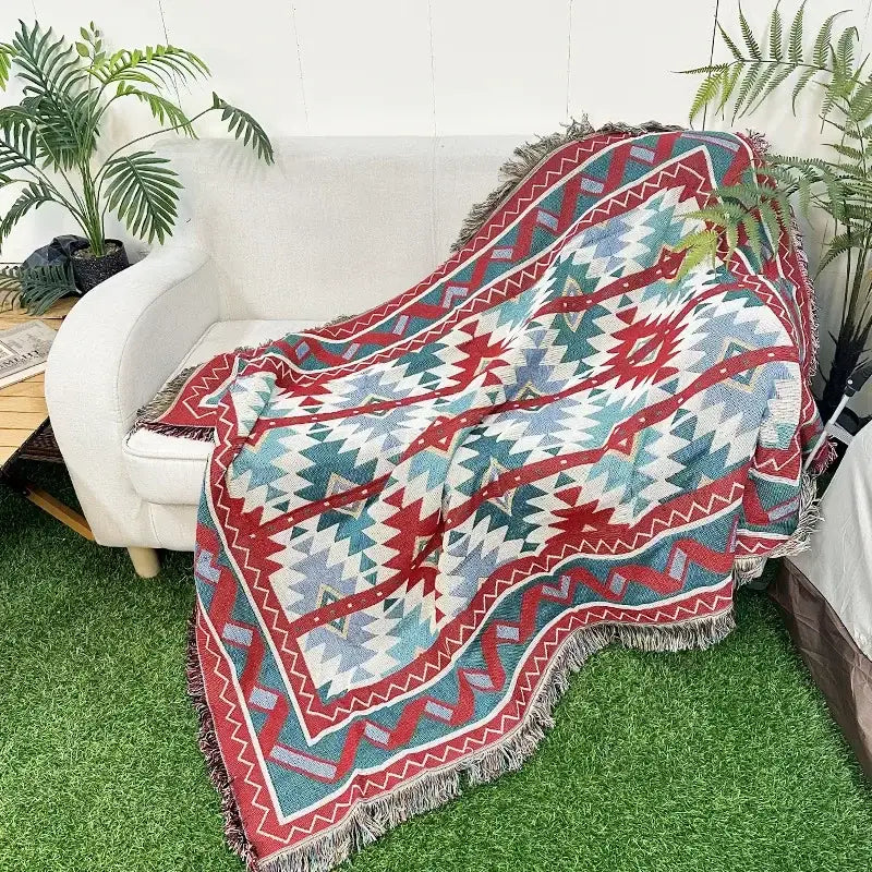 Bohemian classic design thread pink geometric throw blanket bedroom