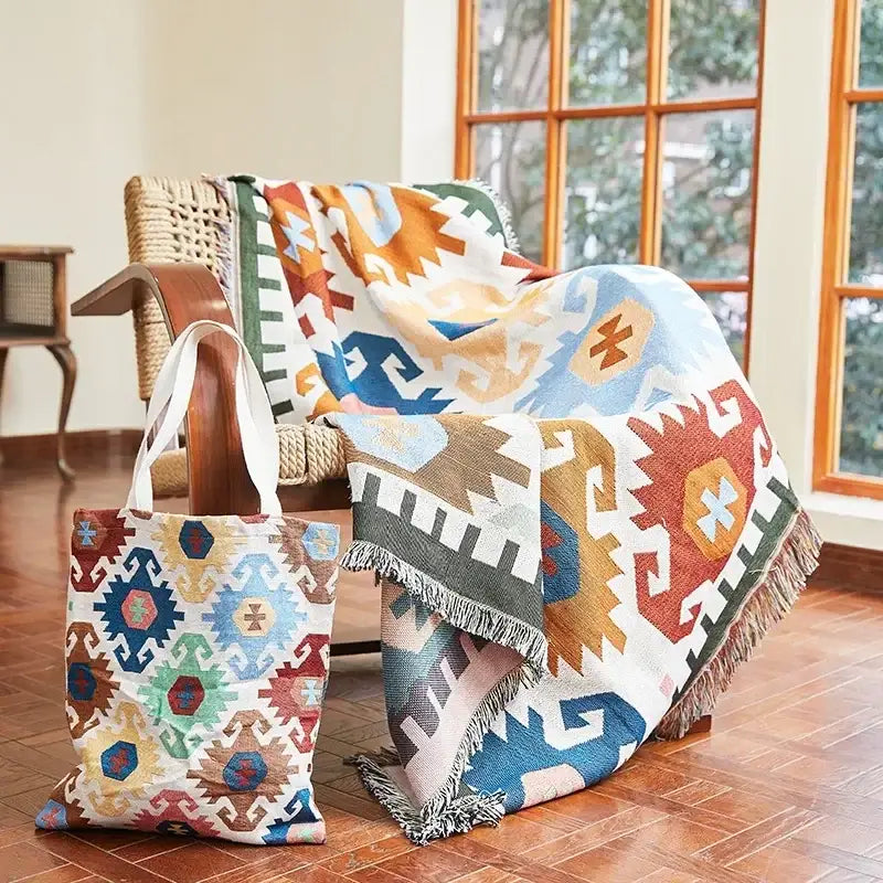 Bohemian classic design thread pink geometric throw blanket bedroom