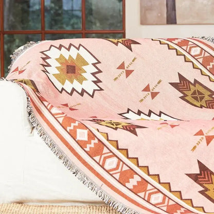 Bohemian classic design thread pink geometric throw blanket bedroom