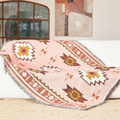 Bohemian classic design thread pink geometric throw blanket bedroom