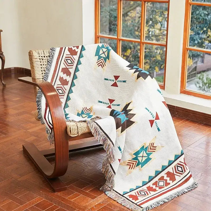 Bohemian classic design thread pink geometric throw blanket bedroom