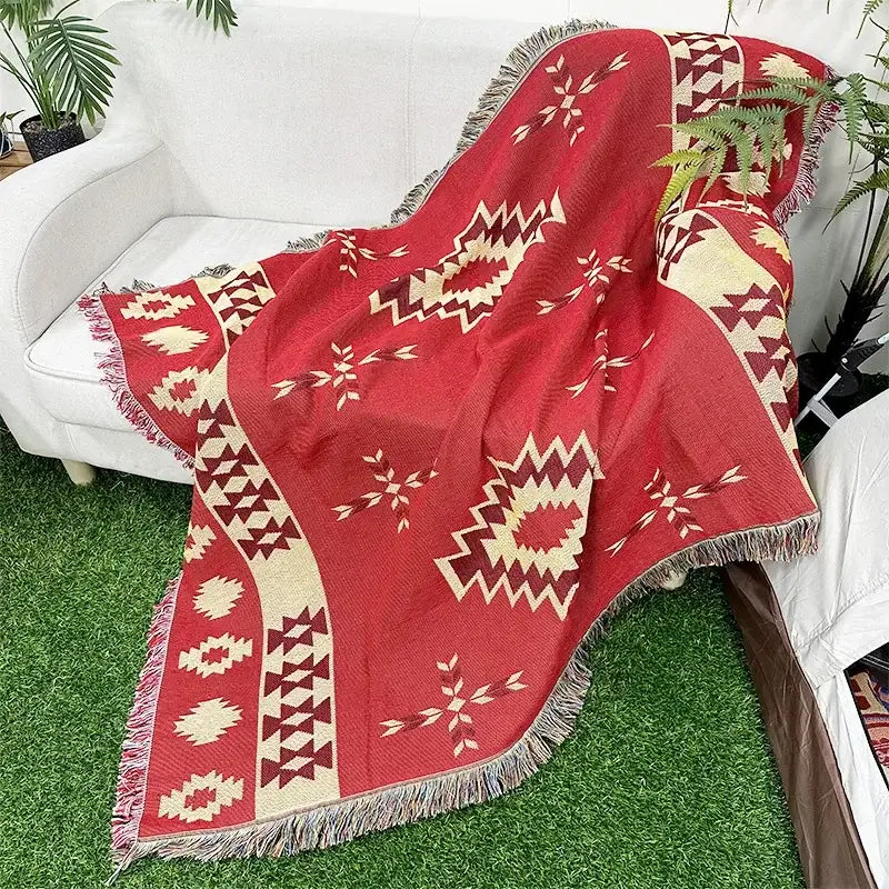 Bohemian classic design thread pink geometric throw blanket bedroom